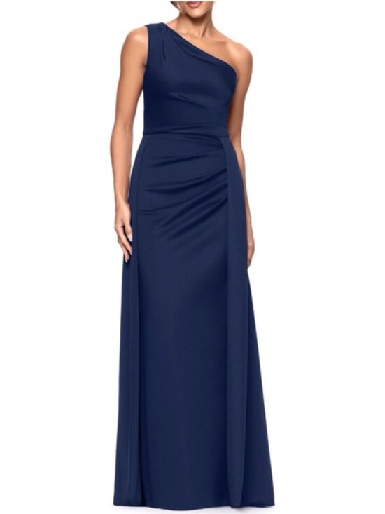 Xscape Dresses & Skirts - Xscape Midnight Blue One-Shoulder Scuba Crepe Evening Gown